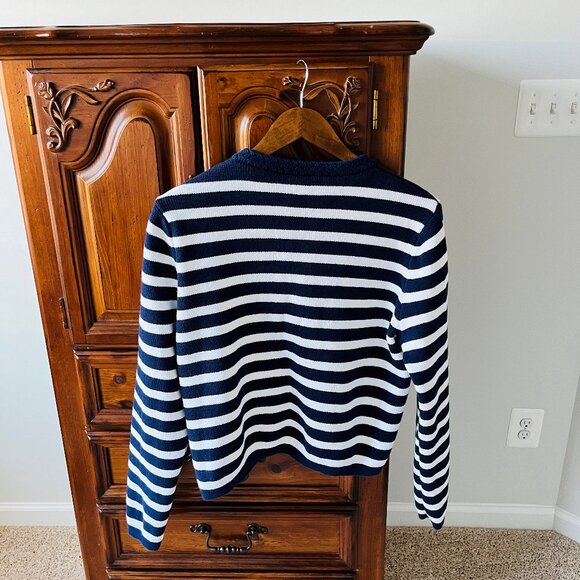J. Crew Factory Navy & White Striped Cardigan, Size Large - Picture 4 of 4
